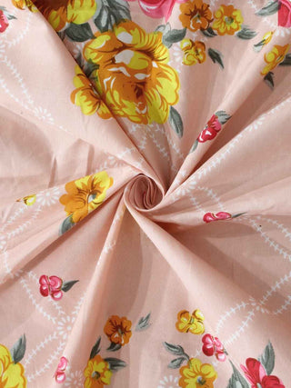 FABINALIV Peach Floral 300 TC Cotton Blend King Size Double Bedsheet with 2 Pillow Covers (250X225 cm)