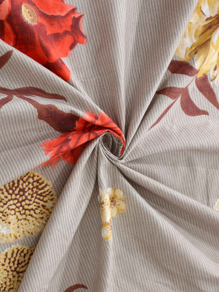 FABINALIV Beige Floral 300 TC Cotton Blend King Size Double Bedsheet with 2 Pillow Covers (250X225 cm)