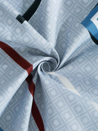 FABINALIV Blue Geometric 300 TC Cotton Blend King Size Fitted Double Bedsheet with 2 Pillow Covers (250X225 cm)