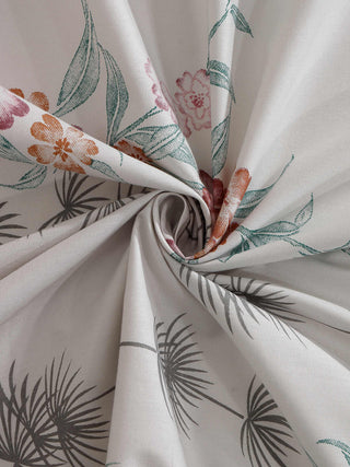 FABINALIV White Floral 300 TC Pure Cotton Super King Size Double Bedsheet with 2 Pillow Covers (270X270 cm)