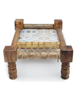 FABINALIV Multicolor Geometric Wooden Cot Serving Tray