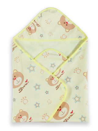 FABINALIV Infant Yellow Cartoon Print Cotton Hooded Bath Towel (70X70 cm)