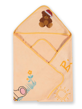 FABINALIV Infant Peach Cartoon Print Cotton Hooded Bath Towel (70X70 cm)