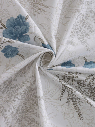 FABINALIV White Floral 300 TC Pure Cotton Super King Size Double Bedsheet with 2 Pillow Covers (270X270 cm)