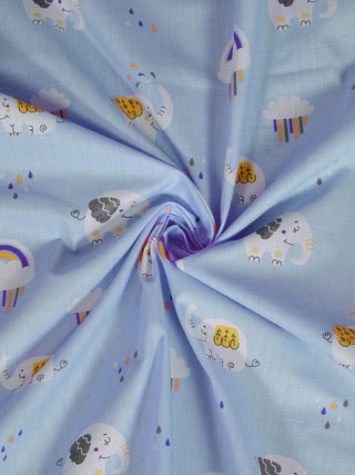 FABINALIV Blue Cartoon Print 300 TC Cotton Single Bedsheet with Pillow Cover (225X150 cm)