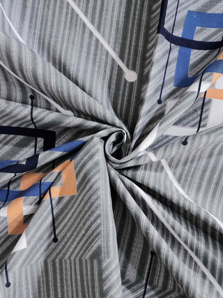 FABINALIV Grey Geometric 300 TC Cotton Blend Super King Size Double Bedsheet with 2 Pillow Covers (270X270 cm)