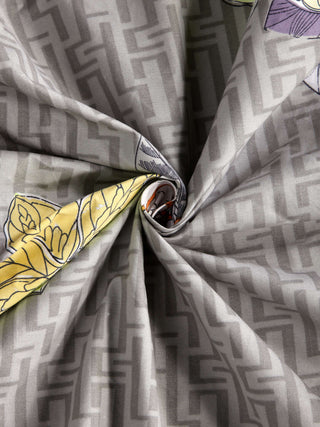 FABINALIV Beige Floral 300 TC Cotton Blend King Size Double Bedsheet with 2 Pillow Covers (250X225 cm)