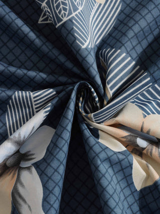 FABINALIV Blue Floral 300 TC Cotton Blend King Size Double Bedsheet with 2 Pillow Covers (250X225 cm)