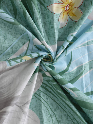 FABINALIV Green Floral 300 TC Cotton Blend King Size Double Bedsheet with 2 Pillow Covers (250X225 cm)