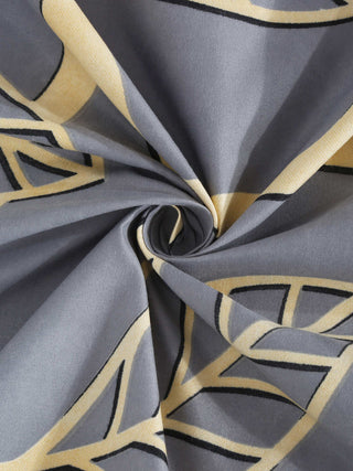 FABINALIV Grey Floral 300 TC Cotton Blend King Size Fitted Double Bedsheet with 2 Pillow Covers (250X225 cm)