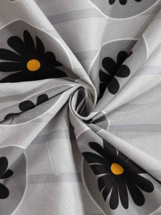 FABINALIV Grey Floral 300 TC Cotton Blend Super King Size Double Bedsheet with 2 Pillow Covers (270X270 cm)