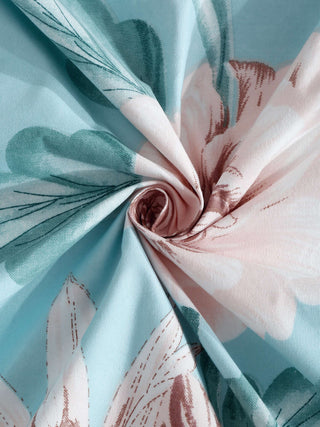 FABINALIV Blue Floral 300 TC Cotton Blend King Size Double Bedsheet with 2 Pillow Covers (250X225 cm)