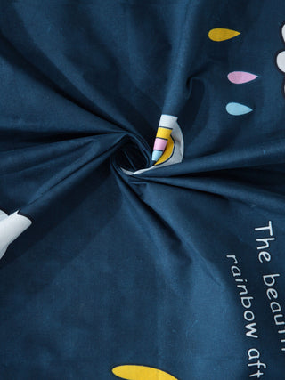 FABINALIV Blue Cartoon Print 300 TC Cotton Blend King Size Double Bedsheet with 2 Pillow Covers (250X225 cm)