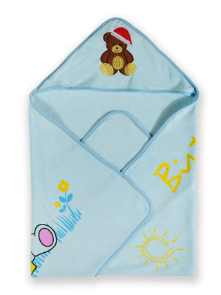 FABINALIV Infant Blue Cartoon Print Cotton Hooded Bath Towel (70X70 cm)