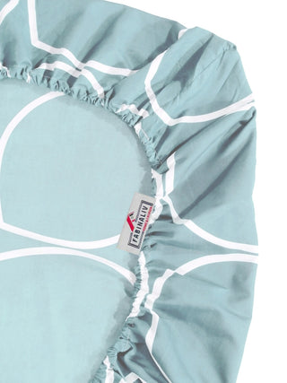 FABINALIV Teal Geometric 300 TC Cotton Blend King Size Fitted Double Bedsheet with 2 Pillow Covers (250X225 cm)