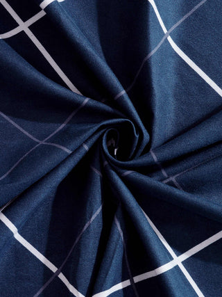 FABINALIV Blue Geometric 300 TC Cotton Blend King Size Fitted Double Bedsheet with 2 Pillow Covers (250X225 cm)