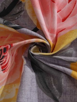 FABINALIV Multicolor Floral 300 TC Cotton Blend Super King Size Double Bedsheet with 2 Pillow Covers (270X270 cm)