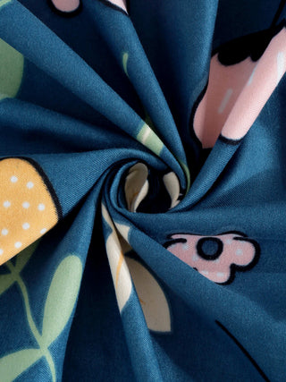 FABINALIV Blue Floral 300 TC Cotton Blend King Size Fitted Double Bedsheet with 2 Pillow Covers (250X225 cm)