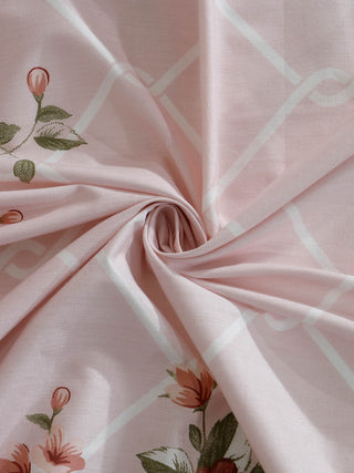 FABINALIV Pink Floral 300 TC Pure Cotton Super King Size Double Bedsheet with 2 Pillow Covers (270X270 cm)