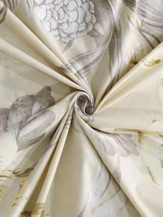 FABINALIV Cream Floral 300 TC Cotton Blend King Size Double Bedsheet with 2 Pillow Covers (250X225 cm)