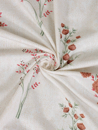 FABINALIV Off White Floral 300 TC Pure Cotton King Size Double Bedsheet with 2 Pillow Covers (250X225 cm)
