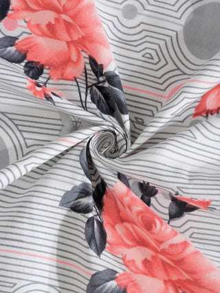 FABINALIV Multicolor Floral 300 TC Cotton Blend King Size Double Bedsheet with 2 Pillow Covers (250X225 cm)