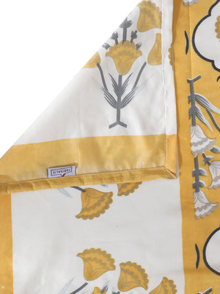 FABINALIV Yellow Floral 300 TC Cotton Blend Super King Size Double Bedsheet with 2 Pillow Covers (270X270 cm)