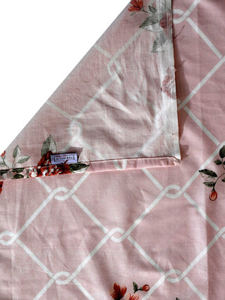 FABINALIV Pink Floral 300 TC Pure Cotton Super King Size Double Bedsheet with 2 Pillow Covers (270X270 cm)