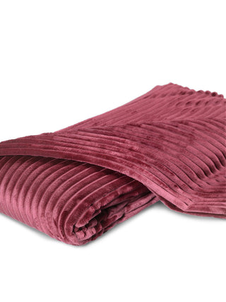 FABINALIV Maroon Striped 300 TC Woollen King Size Double Bedsheet with 2 Pillow Covers (250X225 cm)