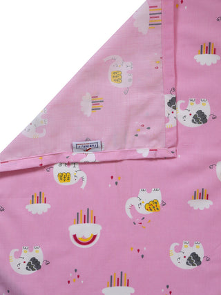 FABINALIV Pink Cartoon Print 300 TC Cotton Single Bedsheet with Pillow Cover (225X150 cm)
