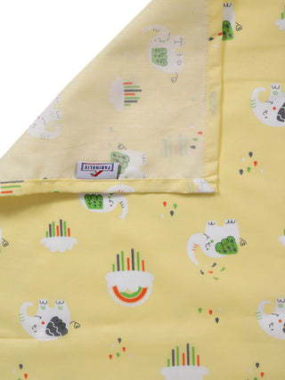 FABINALIV Yellow Cartoon Print 300 TC Cotton Single Bedsheet with Pillow Cover (225X150 cm)