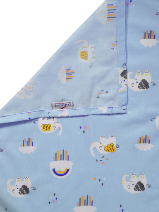FABINALIV Blue Cartoon Print 300 TC Cotton Single Bedsheet with Pillow Cover (225X150 cm)