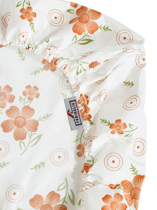 FABINALIV White Floral 300 TC Cotton Blend King Size Fitted Double Bedsheet with 2 Pillow Covers (250X225 cm)