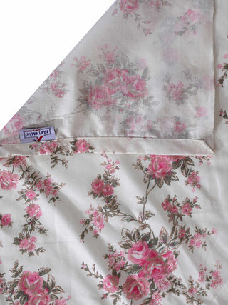 FABINALIV Off White Floral 300 TC Pure Cotton Super King Size Double Bedsheet with 2 Pillow Covers (270X270 cm)