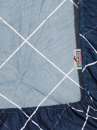 FABINALIV Blue Geometric 300 TC Cotton Blend King Size Fitted Double Bedsheet with 2 Pillow Covers (250X225 cm)