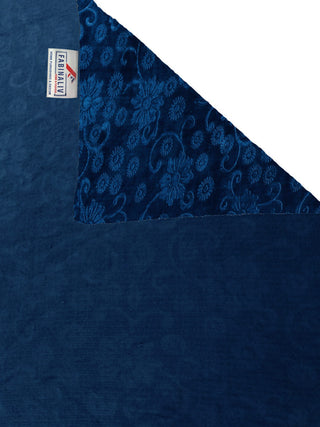 FABINALIV Navy Blue Floral 300 TC Woollen Embossed King Size Double Bedsheet with 2 Pillow Covers (250X225 cm)