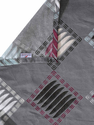 FABINALIV Grey Geometric 300 TC Cotton Blend Single Bedsheet with Pillow Cover (225X150 cm)