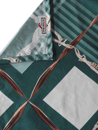 FABINALIV Green Geometric 300 TC Cotton Blend King Size Double Bedsheet with 2 Pillow Covers (250X225 cm)