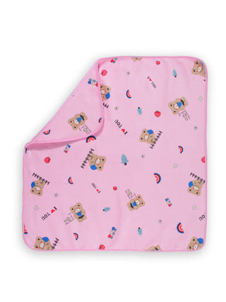 FABINALIV Infant Pink Cartoon Print Cotton Hooded Bath Towel (70X70 cm)