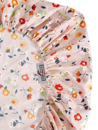 FABINALIV Peach Floral 300 TC Cotton Blend King Size Fitted Double Bedsheet with 2 Pillow Covers (250X225 cm)