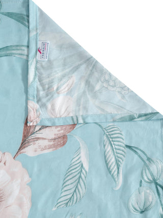 FABINALIV Blue Floral 300 TC Cotton Blend King Size Double Bedsheet with 2 Pillow Covers (250X225 cm)