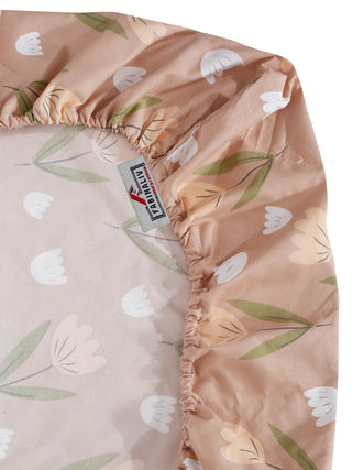 FABINALIV Brown Floral 300 TC Cotton Blend King Size Fitted Double Bedsheet with 2 Pillow Covers (250X225 cm)