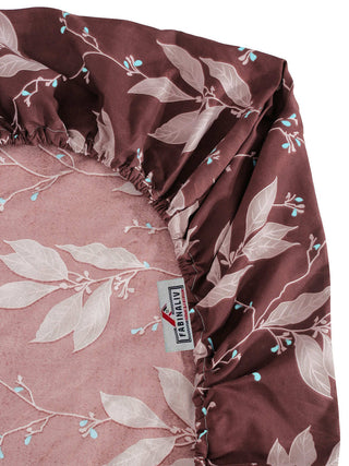 FABINALIV Brown Floral 300 TC Cotton Blend King Size Fitted Double Bedsheet with 2 Pillow Covers (250X225 cm)