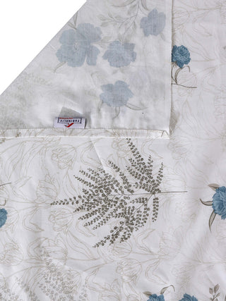FABINALIV White Floral 300 TC Pure Cotton Super King Size Double Bedsheet with 2 Pillow Covers (270X270 cm)