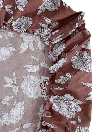 FABINALIV Brown Floral 300 TC Cotton Blend King Size Fitted Double Bedsheet with 2 Pillow Covers (250X225 cm)