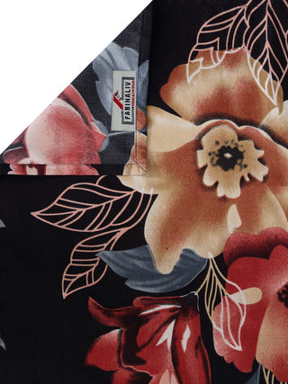 FABINALIV Black Floral 300 TC Cotton Blend King Size Double Bedsheet with 2 Pillow Covers (250X225 cm)