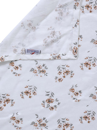FABINALIV Off White Floral 300 TC Pure Cotton King Size Double Bedsheet with 2 Pillow Covers (250X225 cm)