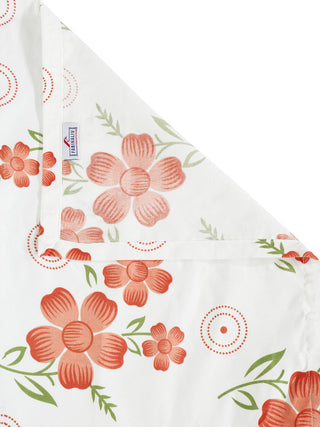 FABINALIV White Floral 300 TC Cotton Blend King Size Double Bedsheet with 2 Pillow Covers (250X225 cm)