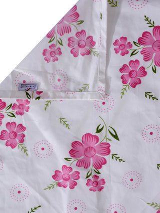 White Floral 300 TC Cotton Blend King Size Double Bedsheet with 2 Pillow Covers (250X225 cm)