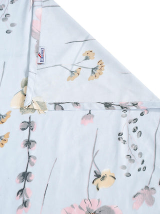 FABINALIV Blue Floral 300 TC Cotton Blend Super King Size Double Bedsheet with 2 Pillow Covers (270X270 cm)